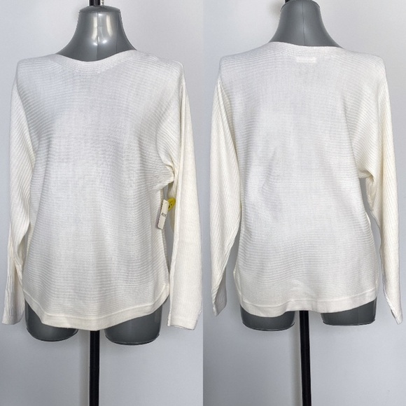 2/$25 NWT White boat neck ribbed long sleeve formal office sweater size Medium - Picture 1 of 8